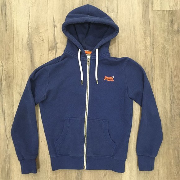 Superdry Men's Small Hoodie Full Zip Navy Blue Sweater - Picture 1 of 6